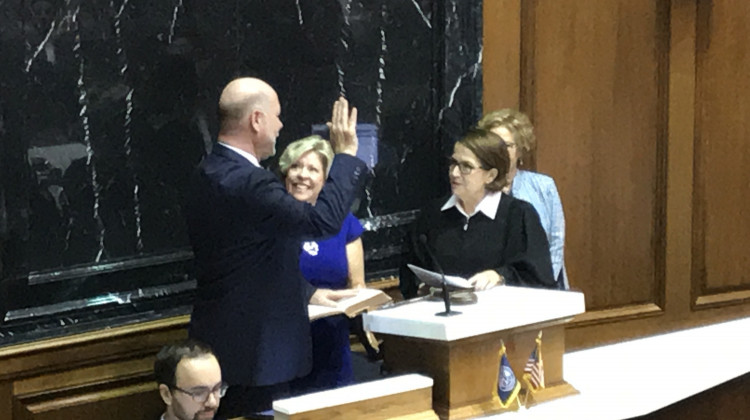 Chief Justice Loretta Rush swears in Brian Bosma as House Speaker on November 20, 2018. - Brandon Smith/IPB News