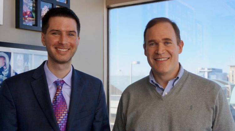 Brandon Brown (left) will replace David Harris (right) as CEO of The Mind Trust, an Indianapolis non-profit that has helped shape the city's education landscape. - Dylan McCory / Chalkbeat Indiana