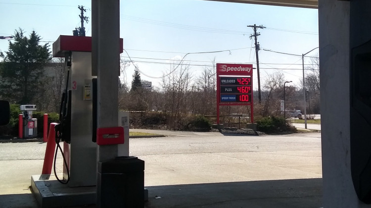 Gas prices at a Bloomington gas station on March 10, 2022 are over $4. - Rebecca Thiele/IPB News