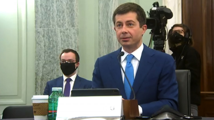 Former South Bend Mayor Pete Buttigieg testifies before the Senate Committee on Commerce, Science and Transportation on Thursday, January 21. - Screenshot of U.S. Senate webcast