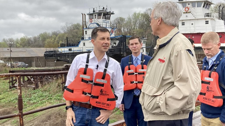 U.S. Transportation Secretary Pete Buttigieg toured the Tell City River Port in Southern Indiana on Wednesday. - John Boyle/WFPL
