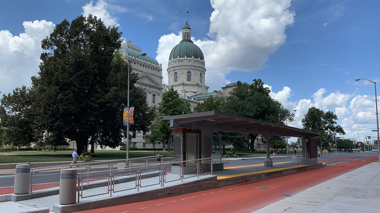 IndyGo's Red Line stop in front of the Indiana Statehouse. - FILE: Doug Jaggers/WFYI