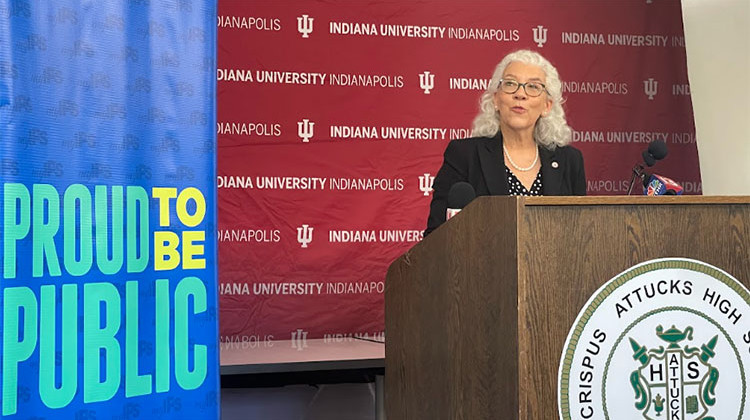 Interim IUPUI Chancellor Carol Anne Murdoch-Kinch spoke at the announcement of the new initiative at Crispus Attucks High School on Wednesday, Sept. 27, 2013. - Sydney Dauphinais/WFYI