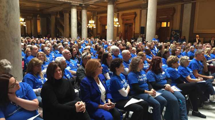 Hundreds of CASA workers gather at the Statehouse.  - (Jill Sheridan/IPB News)