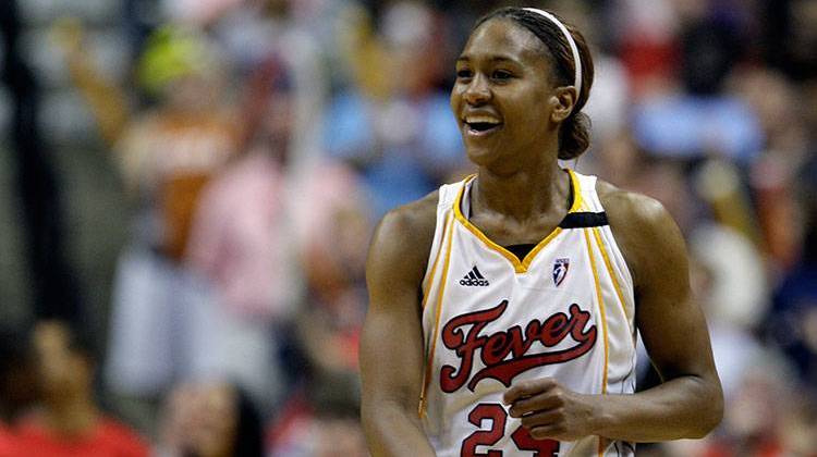 Indiana Fever's Tamika Catchings reacts during a2009 WNBA playoff basketball game in Indianapolis. Catchings will be inducted into the Women's Basketball Hall of Fame June 13, 2020. - AP Photo/Darron Cummings