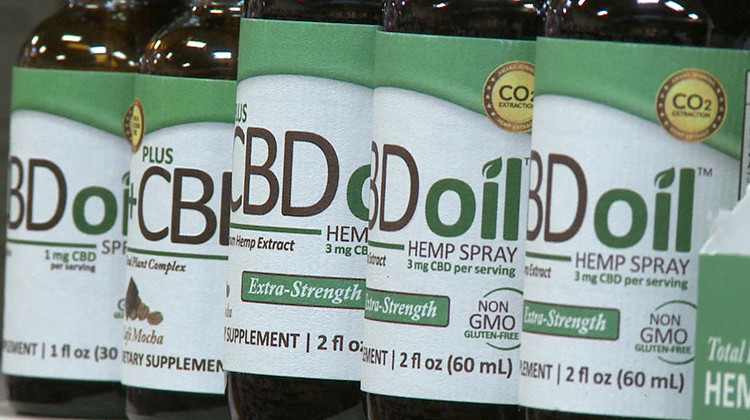 Bottles of CBD oil at Lucky’s Market in Bloomington.  - Tyler Lake/WFIU-WTIU News