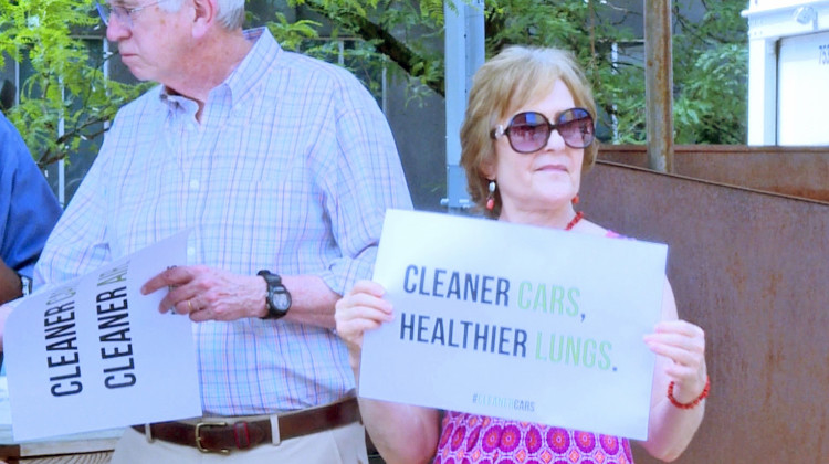 At a press conference environmentalists and others opposed the EPA's plans to roll back clean car standards. - Rebecca Thiele/IPB News