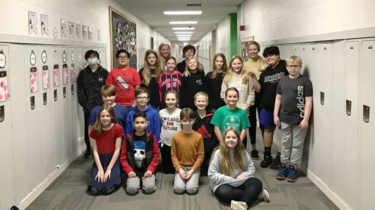 Cheryl Van Laeken’s fifth-grade class at Milford School in Kosciusko County set up the When Life Gives You Lemons — Call a 5th Grader phone line. - Photo provided