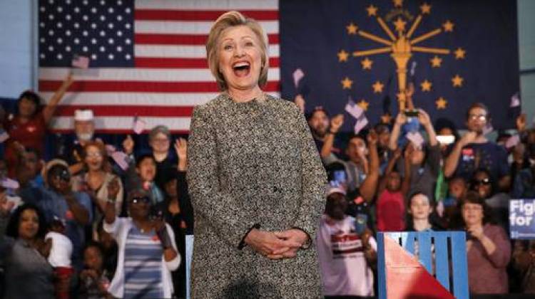 Democratic presidential candidate Hillary Clinton reacts to the audience during a campaign stop in Indianapolis, Sunday, May 1, 2016.  - AP photo by Paul Sancya