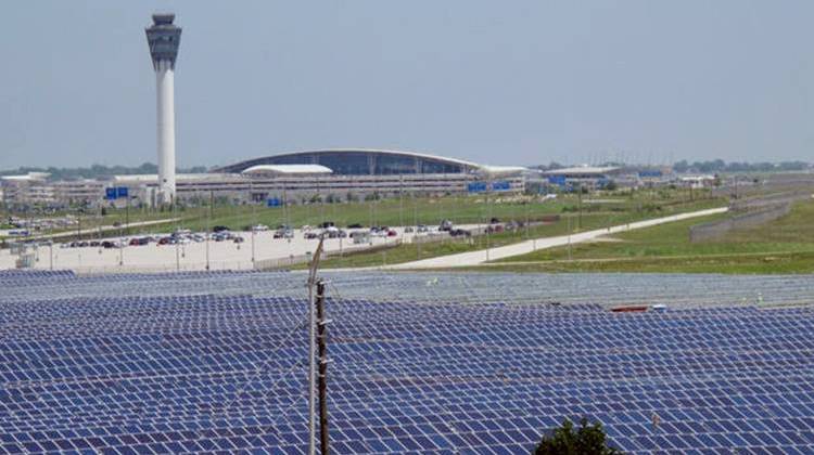 Indianapolis International Airport's 44,000 panel solar field employs 16-20 people as well as ongoing operation and maintenance jobs. The field generates 17.5 MW of electricity, enough to power 1,800 homes. - Alex Dierckman/WFIU-WTIU