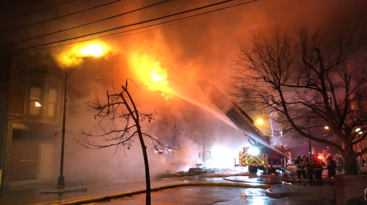 Columbus firefighters tackled a fire early Sunday morning in two buildings that housed several businesses including the Columbus Area Chamber of Commerce, an advertising agency and financial and law offices. - Courtesy Columbus Fire Department