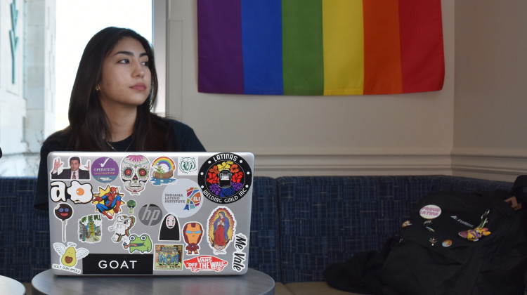 Ivy Tech Community College student Renee Contreras sits inside the school’s Center for Intercultural Excellence on Monday, March 20, 2023.  - Elizabeth Gabriel / WFYI