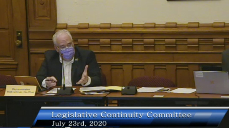 The Legislative Continuity Study Committee, chaired by Rep. Matt Lehman (R-Berne), is tasked with preparing for a legislative session in January that must adjust to the COVID-19 pandemic. - Screenshot of committee livestream