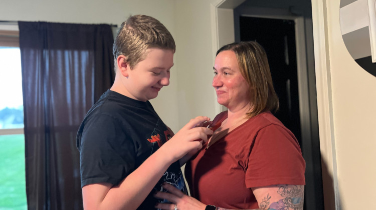 Christian Cooper greets his mom Stephanie right after arriving home in Kouts on Monday, May 2, 2022. - Dylan Peers McCoy / WFYI