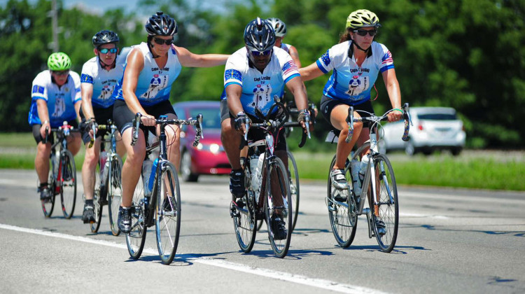 Cops Cycling for Survivors is comprised mostly of law enforcement professionals who take part in an annual tour with stops across the state of Indiana.  Riders raise funds for their part of the tour, which can be any number of the legs of the tour.  Up to 20 ride together at a time. - Courtesy Cops Cycling for Survivors