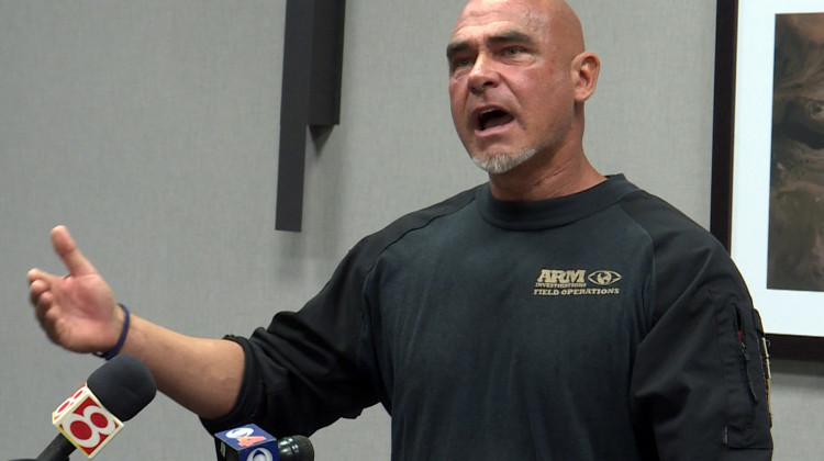 Animal Recovery Mission founder Richard Couto at a press conference in Indianapolis following the release of the Natural Prairie Dairy video.  - Lauren Chapman/IPB News