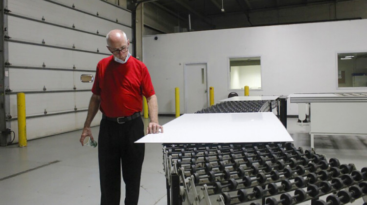 Crossroads Solar CEO Patrick Regan gives a tour of the Crossroads facility in South Bend in September 2021. - Gemma DiCarlo/WVPE News