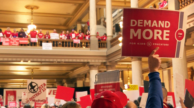 Teachers have rallied and lobbied lawmakers at the statehouse throughout the 2019 session for better pay. - Chelsea Wardrop/WTIU