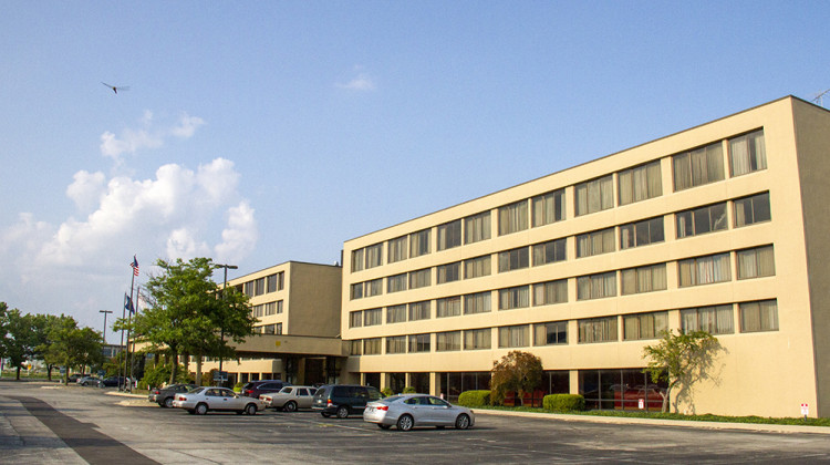 Situated next to the site of the former Indianapolis airport terminal, for the past year and a half, the Crowne Plaza has been closed to the public and open to those seeking shelter. - Doug Jaggers/WFYI