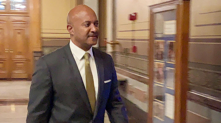 Attorney General Curtis Hill walks into the Indiana Supreme Court courtroom during the second day of his attorney disciplinary hearing.  - Brandon Smith/IPB News