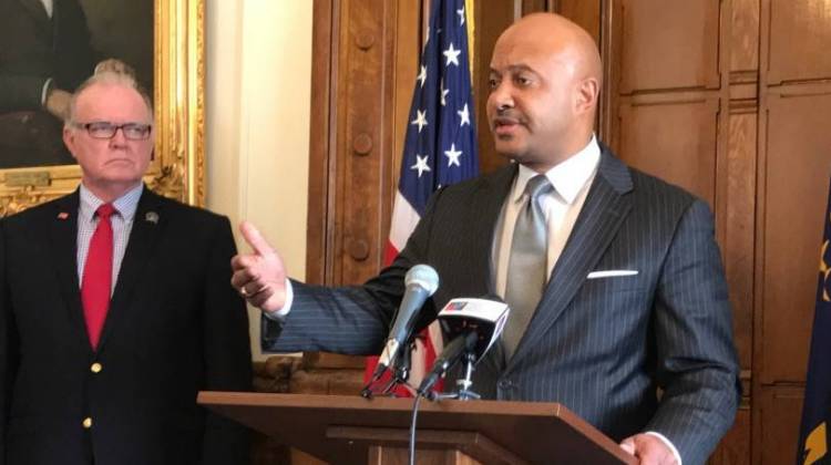 Indiana Attorney General Curtis Hill speaks at a May 2017 press conference. - Brandon Smith/IPB News-File Photo
