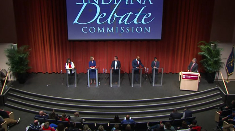 Indiana GOP gubernatorial candidates spar with moderator, each other in final debate; Braun absent