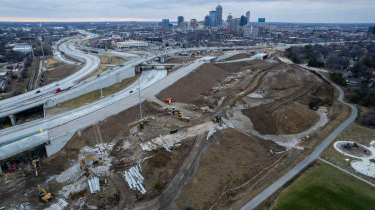 This Indiana Department of Transportation photo taken in January 2023 shows demolition underway for the lanes that previously carried Interstate 70 eastbound to Interstate 65 northbound. - Provided by the Indiana Department of Transportation