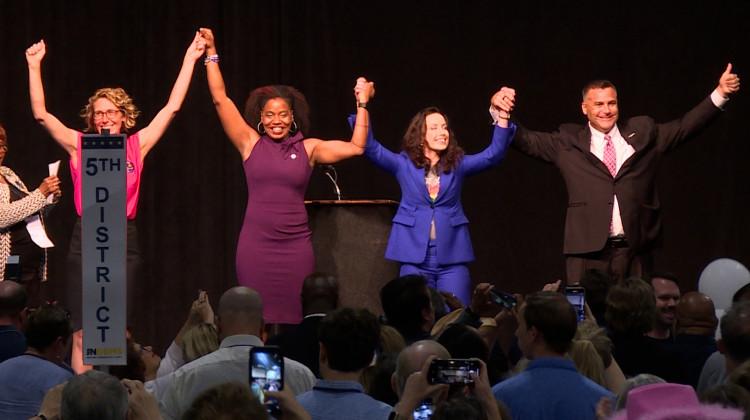 Democrats confirmed their statewide candidates: Treasurer Jessica McClellan, Auditor ZeNai Brooks, Secretary of State Destiny Wells and U.S. Sen. Tom McDermott. - Rebecca Thiele / IPB News