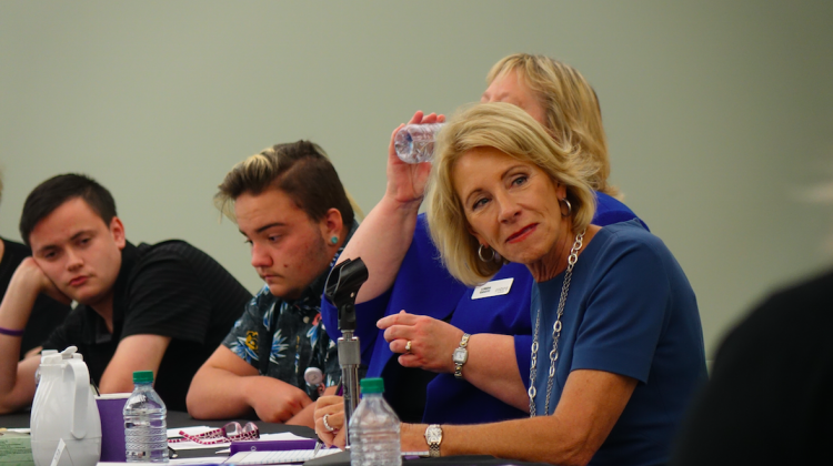 Federal Education Secretary Betsy DeVos is awarding $59 million to Indiana to expand charter schools. On Sept. 15, 2017, she visited Indianapolis charter school Hope Academy. - Eric Weddle/WFYI Public Media