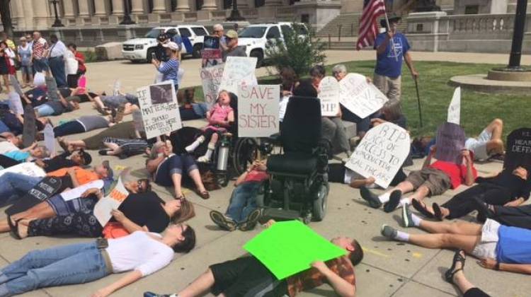 Die In outside the Indianapolis office of U.S. Sen. Todd Young. - Jill Sheridan/IPB