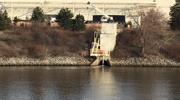 A foamy discharge was seen coming out of the U.S. Steel plant and into the Burns Waterway. - Courtesy of Victoria Wittig of Save the Dunes