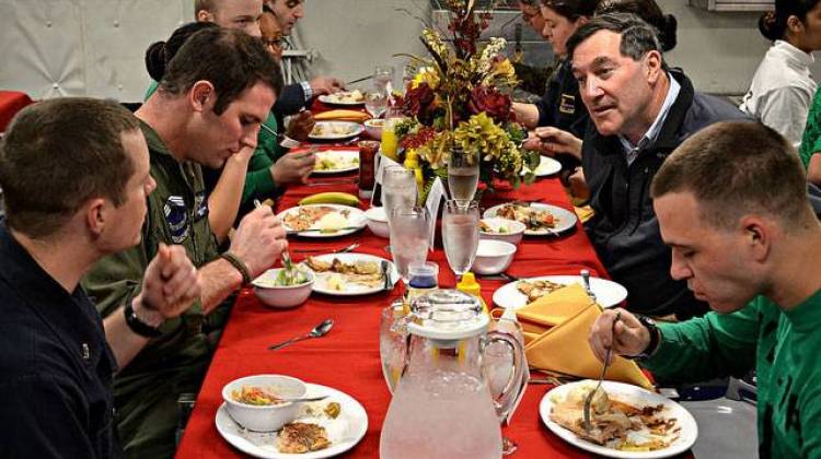 Sen. Joe Donnelly visits with Hoosier service members aboard the USS Truman in the Persian Gulf. - Office of Joe Donnelly