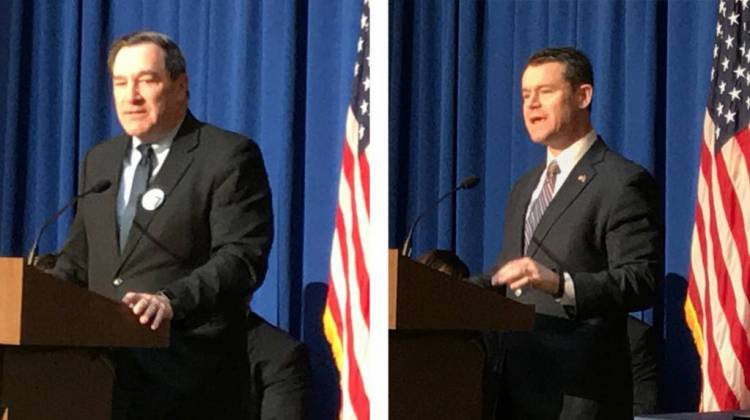 Sen. Joe Donnelly (D-Ind.) and Sen. Todd Young (R-Ind.) celebrate Martin Luther King's legacy at the Statehouse. - Brandon Smith/IPB News