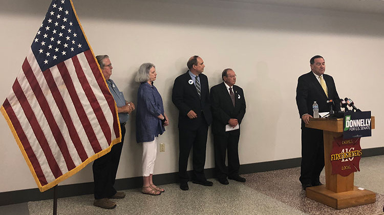 Sen. Joe Donnelly announces his new Republicans for Joe constituency group at the Indianapolis Fire House Museum. - Sarah Panfil/WFYI