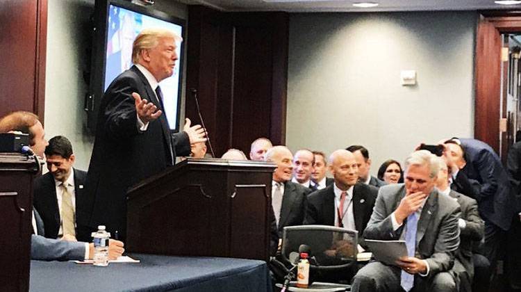 President Donald Trump addresses U.S. House Republicans. - Courtesy Susan Brooks via Twitter