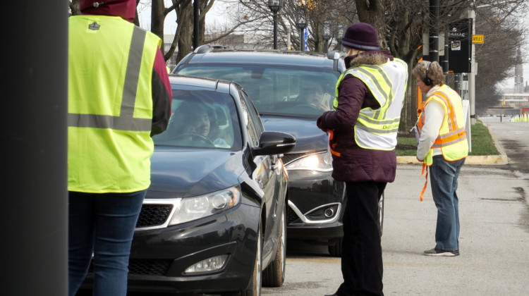 Cars move through the line for COVID-19 testing at Eli Lilly in Indianapolis. - Alan Mbathi/IPB News