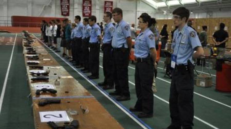 Members of Noblesville's Police Explorer Post #103 before an air-pistol shooting competition. - Terry Heifetz/IGR