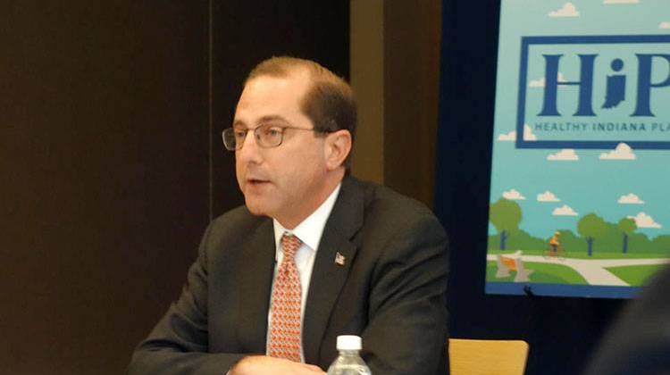 Alex Azar, right, Secretary of the U.S. Department of Health and Human Services, announced federal approval for the Healthy Indiana Plan. - Jake Harper/Side Effects Public Media