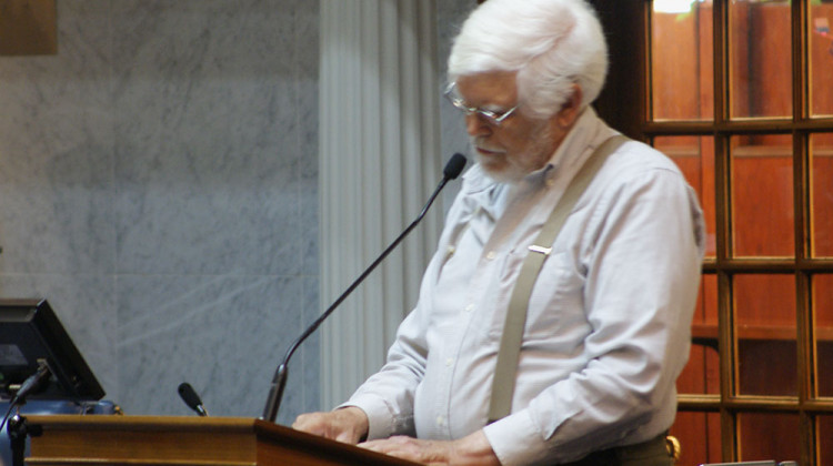 St. Joseph County farmer Bob Humbarger shares his concerns about economic development harming farmland in his area at an interim study committee meeting. - Samantha Horton/IPB News