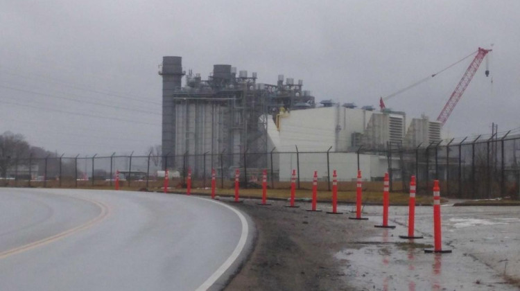 The Eagle Valley natural gas plant in Martinsville on a rainy day. The plant stopped burning coal several years ago, but still has coal ash waste on site - Rebecca Thiele/IPB News