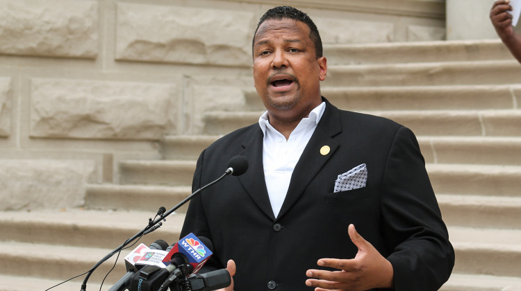 Rep. Earl Harris, Jr. (D-East Chicago) discusses the Indiana Black Legislative Caucus's justice reform agenda during a recent press conference.  - Lauren Chapman/IPB News