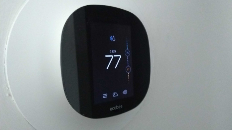 Smart thermostats like this Ecobee could save you money, but only if you're willing to program them and sacrifice some comfort. - Rebecca Thiele/IPB News