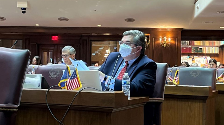 Indiana Rep. Ed Clere (R-New Albany) speaks during a House Education Committee on Wednesday, January 19, 2022. Clere authored House Bill 1107, which, if passed, would change how special education conflicts between schools and parents are resolved.  - (Lee V. Gaines/WFYI)