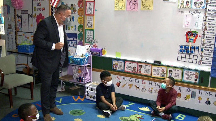 U.S. Secretary of Education Miguel Cardona visits a South Bend elementary school in September 2021. The South Bend Community School Corp. received more than $90 million in federal pandemic relief funds. - (Provided by WNDU)