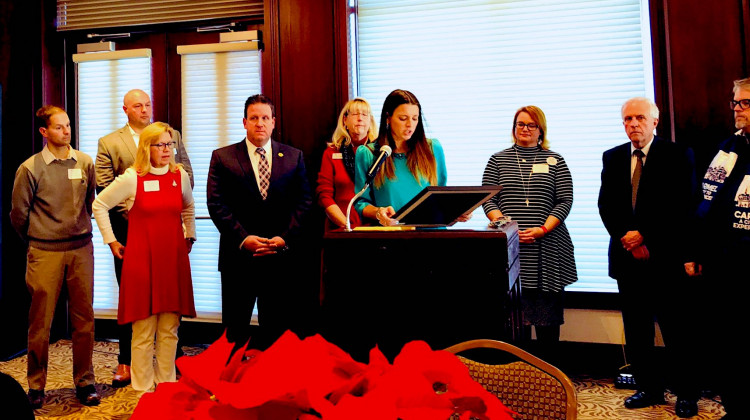 Blair Milo, Career Connections and Talent secretary, reads a proclamation from Gov. Eric Holcomb making Hamilton County a talent region. - Courtesy of the Office of Career Connections and Talent