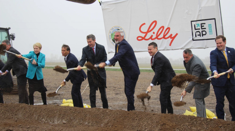 Officials break ground on a new $3.7 billion facility for Eli Lilly Monday. Officials hope the facility will be one of many at a tech and industrial “mega site” in Boone County. - Ben Thorp/WBAA