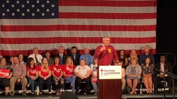 Gov. and vice presidential candidate Mike Pence stopped in southern Indiana Sunday to rally for Republican gubernatorial candidate Eric Holcomb. - Brandon Smith/IPBS