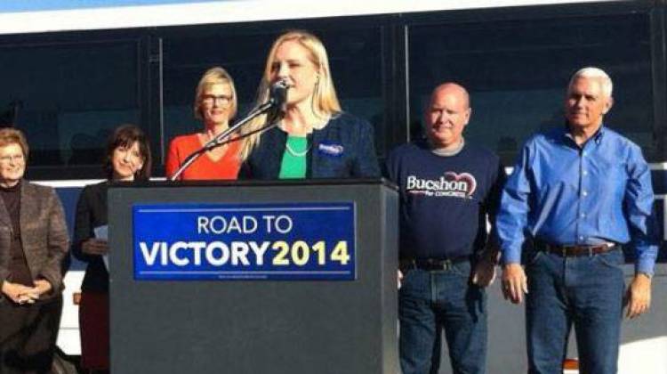 Erin Houchin speaks on a stop during the Road to Victory 2014 Bus Tour with Governor Mike Pence and the Statewide Republican team. - Photo: courtesy of the Erin Houchin for State Senate Facebook page