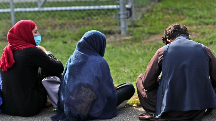 Afghan evacuees at Camp Atterbury.  - Pool photo: Kelly Wilkinson/Indianapolis Star