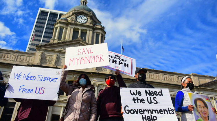 Hundreds protested the military coup in Myanmar, also known as Burma, Sunday in front of the Allen County courthouse. - Justin Hicks/IPB News